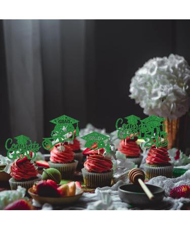 Rsstarxi 24 Pack 2024 Graduation Cupcake Toppers Glitter Congrats Grad 2024 Graduation Cap Diploma Cupcake Picks for Class of 2024 Graduation Theme Party Cake Decorations Green - Buy Online on GoSupps.com