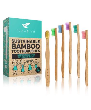 TreeBird Kids Bamboo Toothbrush 6-Pack | Super Soft Bristles | Eco-Friendly Dental Care for Children | Compostable Natural Organic Wood Handles | Colorful BPA-Free Brushheads Mixed Colors - Buy Online on GoSupps.com
