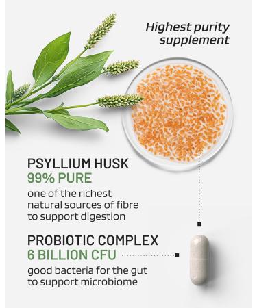Psyllium Husks Capsules with Probiotics - High Fibre Supplement 1400mg - Soluble Fiber Tablets High Strength - 60 Capsules - Pure Psyllium Husk & 6B Acidophilus Probiotic Complex for Digestive Support - Buy Online on GoSupps.com