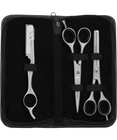 Kovira 3pc Professional Hair Cutting Scissor Set - 6.5 Inch - Japanese Stainless Steel Hairdressing Scissors with Thinning Shears and Razor for Barbers - Buy Online on GoSupps.com