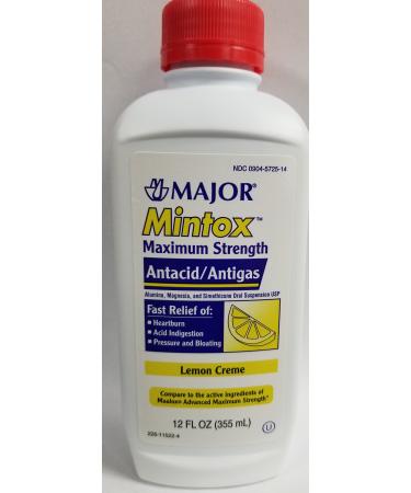 Major Mintox Maximum Strength Antacid/Antigas for Fast Relief of Heartburn Acid Indigestion Pressure Bloating - Lemon Creme - 12 Fl Oz (355 mL) (7 Pack)