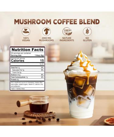 KMKCE Mushroom Coffee 6 Organic Mushrooms with Lion's Mane Reishi Cordyceps Shitake King Trumpet & Turkey Tail Instant Coffee Powder for Energy Digestion Immune Support 30 Servings - Buy Online on GoSupps.com