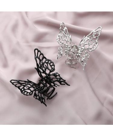 2 Pack Butterfly Metal Large Hair Claw Clips for Women - Retro Black/Silver Hair Jaw Clips - Strong Hold for Thick Hair - Fashionable Hair Accessories for Girls - Buy Online on GoSupps.com