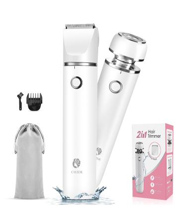 Cayzor Bikini Trimmer and Shaver for Women - 2 in-1 Wet/Dry Electric Body Hair Trimmer Cordless Waterproof Facial Hair Removal Shaver Razor for Painless Trimming of Pubic Face Underarm Legs (White) - Buy Online on GoSupps.com