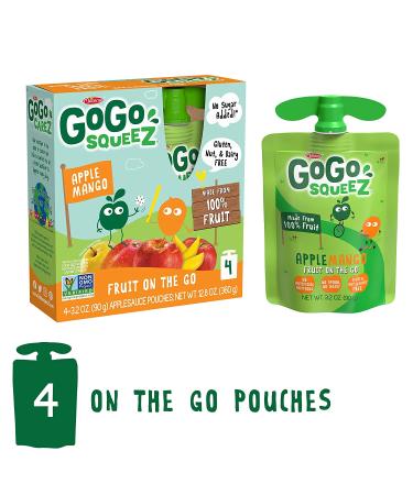 GoGo squeeZ Apple Mango Applesauce, 3.2oz (4 Pouches), Gluten Free, Vegan, Unsweetened, Recloseable, BPA Free - 4 Count - Buy Online on GoSupps.com