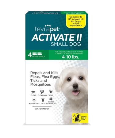 TevraPet Activate II Flea and Tick Prevention for Dogs | Small Dogs 4-10 lbs | 4 Monthly Doses | Fast Acting Treatment | Long Lasting Flea & Tick Control for Dogs | Veterinarian Recommend
