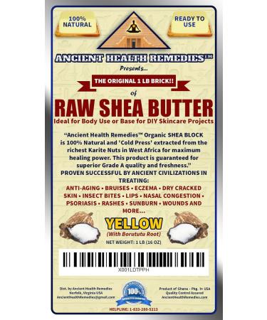 Ancient Health Remedies Organic Unrefined Raw AFRICAN YELLOW SHEA BUTTER 1 LB (16 oz) BLOCK Grade A for Anti Aging Dry Skin Base for DIY Body Butter Beauty Skin Moisturizer & Hand Cream (GHANA) - Buy Online on GoSupps.com