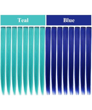 Jchdwsguo 16-Piece Turquoise Blue Clip-in Hair Extensions - 21 inch Heat-Resistant Synthetic Highlights for Women & Girls - Perfect for Holiday Parties - Buy Online on GoSupps.com