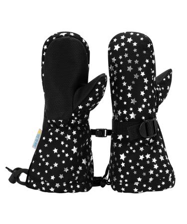 JAN & JUL Waterproof Stay-on Winter Snow and Ski Mittens Fleece-Lined for Baby Toddler Girls and Boys With Thumb: Black Star M: 4-6Y (with thumb)