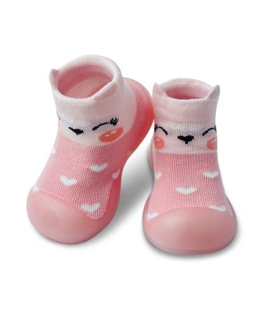 Dookeh Baby Shoes Boys Girls First Walking Shoes Non Slip Soft Sole Sneakers Toddler Infant Babygirl Sock Shoes 12-18 Months A2 Pink