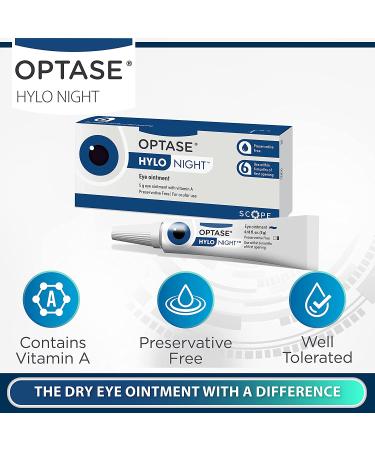 OPTASE Hylo Night Dry Eye Ointment - Preservative-Free Gel for Nighttime Relief - .18 oz - Buy Online on GoSupps.com