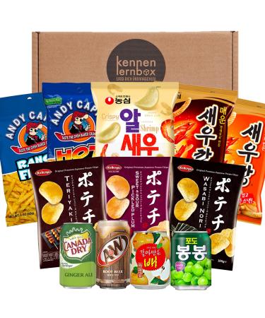 Snack Party Box |Get to know 12 popular chips and drinks from the USA Korea and Japan |For film evenings or as a gift idea for special occasions
