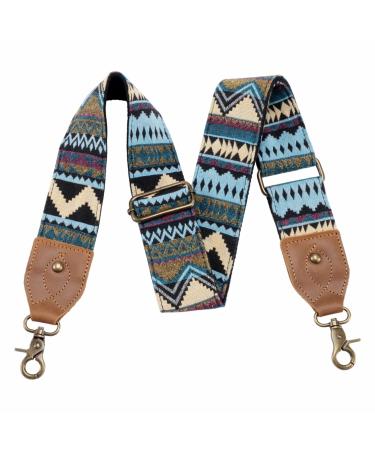 Purse Strap, 2" Cowhide Head Wide Shoulder Strap Adjustable Replacement,Retro Jacquard Embroidery Multi-Pattern Crossbody Bag Straps for Handbag,Crossbody Bags,Shoulder Bags(Retro Ethnic Green)