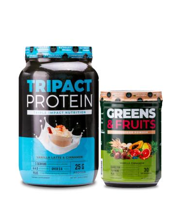 Nutrology TRIPACT Protein Powder 7-in-1 Meal Replacement Shake Vanilla Latte Cinnamon (40 Servings) & Greens & Fruits Powder-Naturally Sourced Superfood Vanilla Cinnamon (30 Servings)
