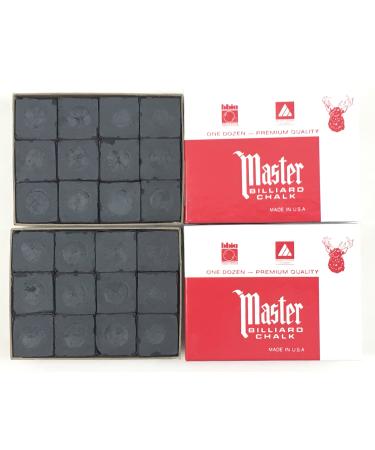 Made in the USA - 2 Boxes of Master Chalk - 24 Pieces for Pool Cues and Billiards Sticks Tips (Black)