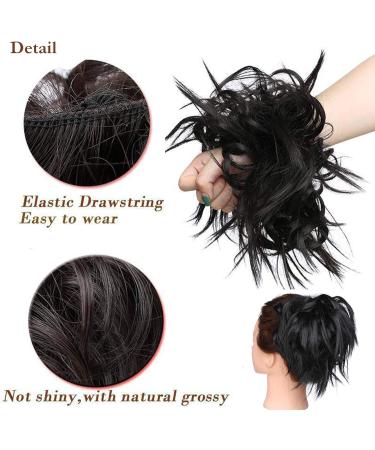Tousled Updo Messy Bun Hair Piece - Synthetic Wavy Bun Extension Chignon in Dark Brown - Buy Online on GoSupps.com