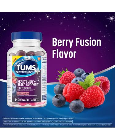 TUMS Heartburn Plus Sleep Support - Chewable Dietary Supplement for Occasional Relief Berry Fusion - 54 Count | International Shipping Available - Buy Online on GoSupps.com