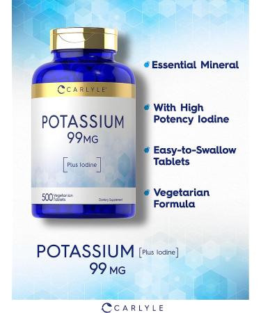 Potassium 99mg with Iodine | 500 Vegetarian Tablets | Non-GMO & Gluten Free by Carlyle - Buy Online on GoSupps.com