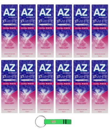 12x Dentifricio AZ 3D White Ultra White toothpaste with whitening effect 65ml + Beni Culinari Free keychain
