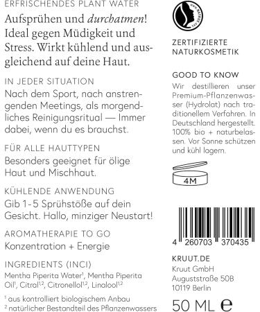 Kruut Fresh Start Hydrolat Organic 50 ml - 100% Natural Facial Toner with Peppermint - Cleanses and Revitalises on the Skin - Buy Online on GoSupps.com