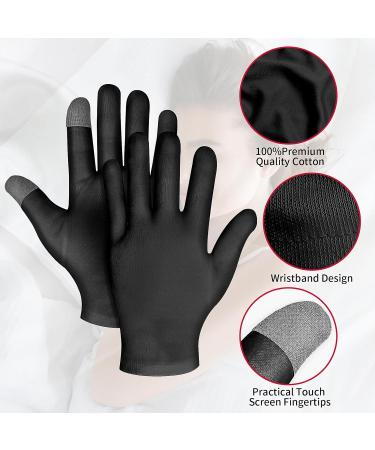 Dimeho 2 Pairs Moisturizing Gloves Touch Screen Cotton Spa Lotion Glove Overnight Bedtime Skin Care Gloves Eczema Glove for Dry Chapped Hands Women Beauty (White + Black) - Buy Online on GoSupps.com
