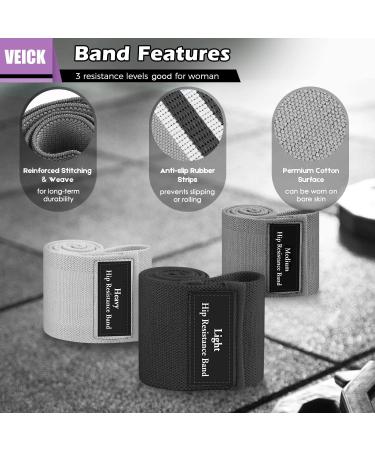 VEICK Resistance Bands - Workout Loop Bands for Women - Fitness Stretch Bands for Booty Legs - White/Gray/Black - Buy Online on GoSupps.com