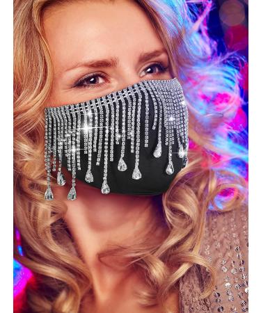 SATINIOR 2-Piece Sparkly Rhinestones Mesh Face Covers with Bling Crystal Tassels - Perfect for Halloween, Masquerade Parties, and Nightclubs - For Women and Girls - Buy Online on GoSupps.com