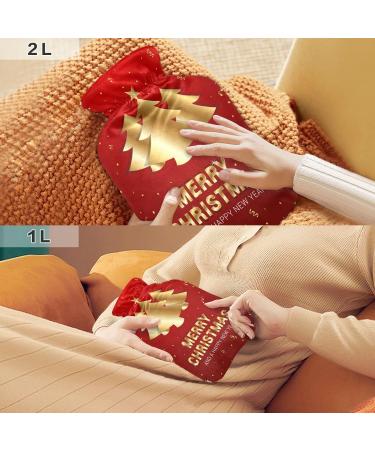 KCLDECI Merry Christmas Golden Tree 2L Hot Water Bottle with Cover - Foot Warmer & Pain Relief for Cramps | Ideal Hot & Cold Therapy - Buy Online on GoSupps.com