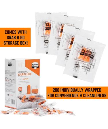 Klarny Outdoors Soft Foam Ear Plugs - 200 Pairs 32dB Noise Reduction for Sleeping Concerts & Work - Buy Online on GoSupps.com