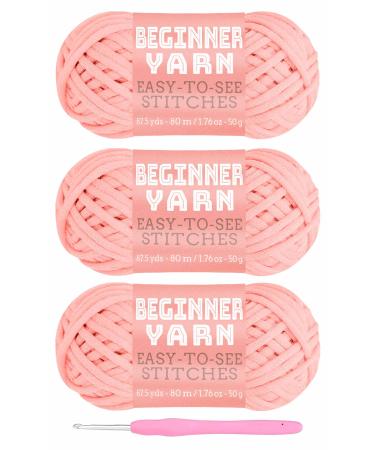 3x50g Beginners Light Pink Yarn  260 Yards Light Pink Yarn for Crocheting Knitting  Easy-to-See Stitches  Worsted Medium 4  Chunky Thick Cotton Nylon Blend Yarn Yarn for Crocheting Peach Pink