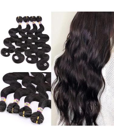 Natural Black Synthetic Body Wave Hair Bundles - 4 Bundles, 280g - Heat Resistant Fiber, Soft as Human Hair - Hair Extensions for Black Women - Buy Online on GoSupps.com