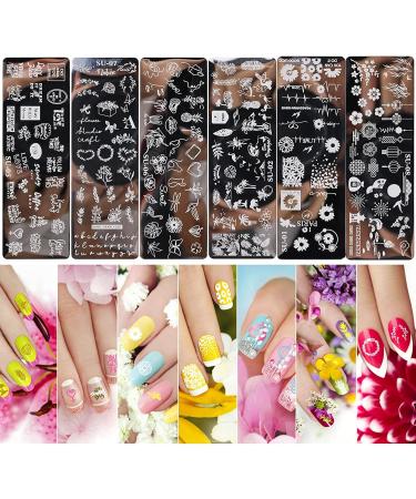6-Piece Nail Stamping Plates Set with Stamper, Scraper, Chrysanthemum, Coconut Tree, and Leaf Designs - Manicure Nail Art Templates for Flowers - Nail Supplies - Buy Online on GoSupps.com