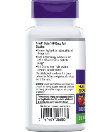Natrol Biotin Beauty Tablets - 10,000mcg for Healthy Hair, Skin & Nails - 60 Count Strawberry - Buy Online on GoSupps.com