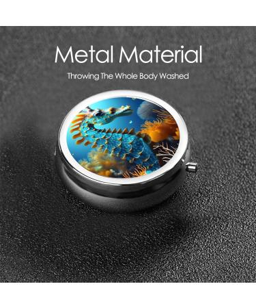 Blue Seahorse Round Pill Box | 3 Compartment Organizer | Portable Travel Medication Case - Buy Online on GoSupps.com