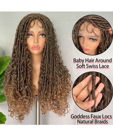 SOKU 28 Lace Front Faux Locs Braided Wig - Ombre Brown Mixed Bohemian Curly Hair - Hand-Braided Lightweight Synthetic Crochet Braids with Baby Hair - Perfect Gift for Women - Halloween Ready (1-MT4/27) - Buy Online on GoSupps.com