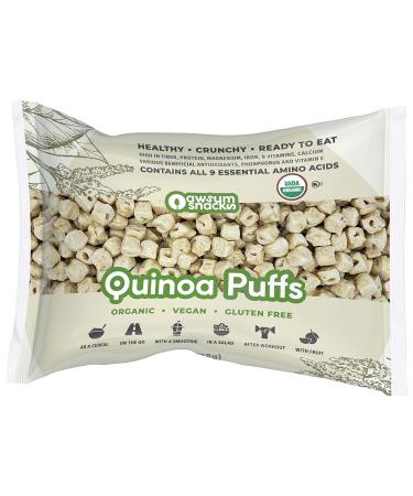 Awsum Snacks Organic Quinoa Puffs 1oz bag (12 bags) Real Healthy Snacks - Natural High Protein Snack - Kosher Vegan Gluten Free Puffed Quinoa - Diabetic No Sugar High Fiber Crunchy Croutons Cereals 1 Ounce (Pack of 12)