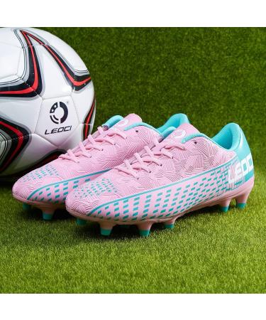 LEOCI Unisex Soccer Cleats Firm Rugby Boots 4.5 Pink-Aquamarine - Men's and Women's Outdoor Football Shoes - Buy Online on GoSupps.com