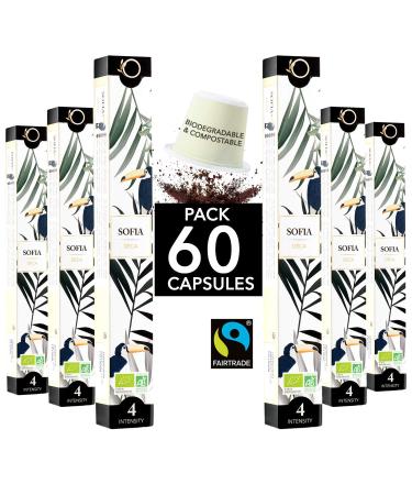 ORIGEENS Nespresso Compatible Capsules | Organic Fairtrade Arabica Coffee Decaffeinated without solvent SOFIA | 60 Biodegradable Compostable Capsules | Artisanal Roasting