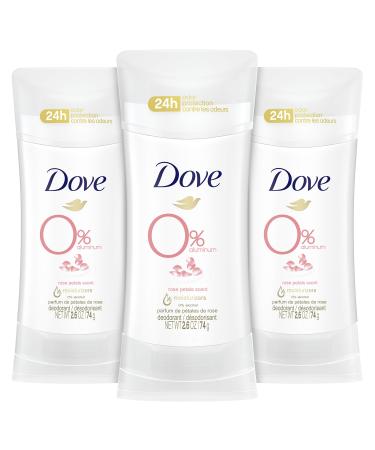 Dove 0% Aluminum Free Deodorant 24-hour Odor Protection Rose Petals Deodorant for Women 2.6 OZ, 3 Count Rose Petals 2.6 Ounce (Pack of 3)