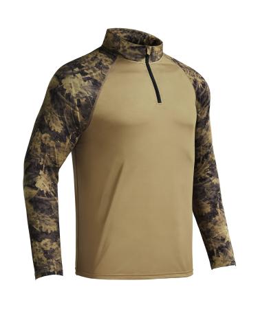 Rodeel Men's Running Hiking Shirts 1/4 Zip UPF 50+ Sun Protection Long Sleeve Shirt Khaki Small