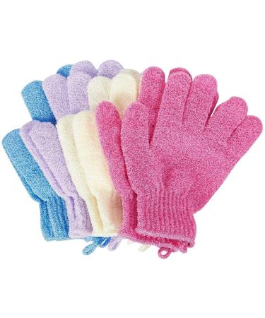 Exfoliating Gloves for Shower and Bath  Scrub Wash Mitt with Hanging Loop for Women  Men  Beauty  Spa  Massage  Bathing Accessories (4 Pairs  Pink  Purple  Blue  Beige)