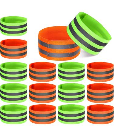 16 Pieces Reflective Bands Reflector Bands for Wrist, Arm, Ankle, Leg, High Visibility Reflective Gear Safety Reflector Tape Straps for Night Walking, Cycling and Running Green, Orange