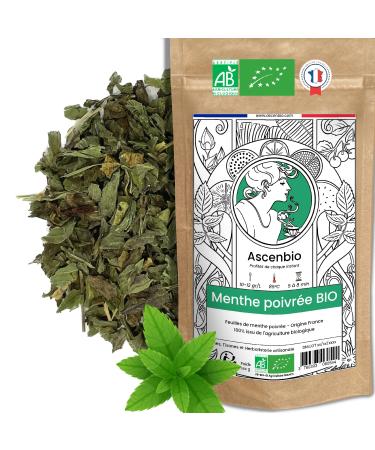 Ascenbio Ascenbio Organic Peppermint Leaves Dried Mint for Green Tea Iced Tea Digestion Herbal Tea 180g Bulk Prepared and packaged in France Biodegradable Packaging