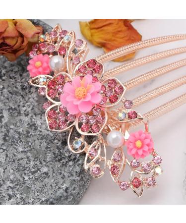 Create idea Flower Hair Comb Rhinestone Wedding Bride Headpiece Decorative Hair Accessories for Wedding Bridal French Twist Bun Full Updos Low Bun Hairstyles Pink - Buy Online on GoSupps.com