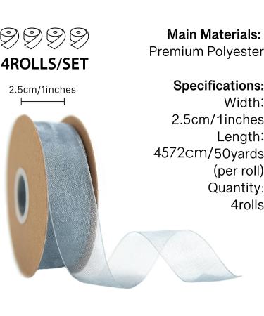 Vitalizart 4 Rolls Silver Grey Organza Ribbon 1 x 50Yd - Ideal for Gift Wrapping, Wedding Invitations, Bridal Bouquets & More - Buy Online on GoSupps.com