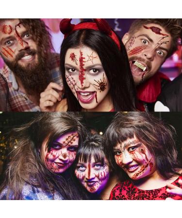 Billzar Halloween Fake Scars Tattoos Kit - 138+ PCS for Men, Women, and Kids - Zombie Makeup, Face Stitches, Temporary Chucky Scar, Scab, and Scratches - Halloween Wound Stickers - 18 Sheets - Buy Online on GoSupps.com