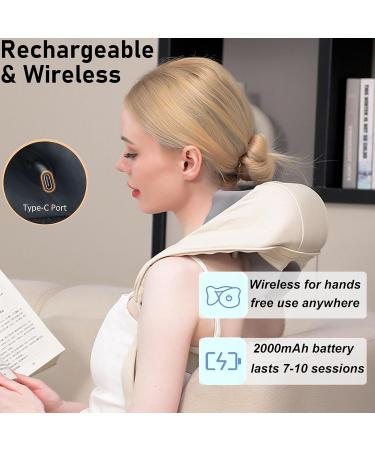 Neck & Shoulder Shiatsu Massage Device with Heat - Electric Silicone Massage for Back Legs & Feet - Versatile & Comfortable Off-White Design - Buy Online on GoSupps.com
