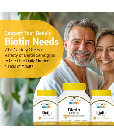 21st Century Biotin 10 000 mcg Tablets (360 Count) High Potency Biotin Supplement Supports Hair Skin & Nail Health Gluten & Sugar-Free Daily Vitamin B7 Supplement Non-GMO - Buy Online on GoSupps.com