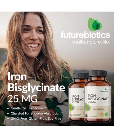 Futurebiotics Iron Bisglycinate 25mg Gentle on The Stomach Supports Energy & Healthy Red Blood Cell Production - Non-Constipating Formula - Non GMO 90 Vegetarian Capsules 90 Count (Pack of 1) - Buy Online on GoSupps.com