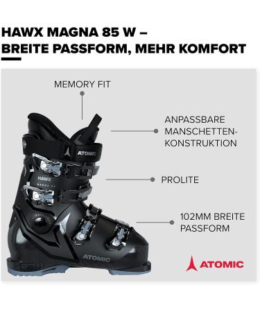 Atomic Hawx Magna 85W Women's Ski Boots - Black/Denim/Silver | 102mm Wide Fit | Prolite Stability & Memory Fit - Buy Online on GoSupps.com